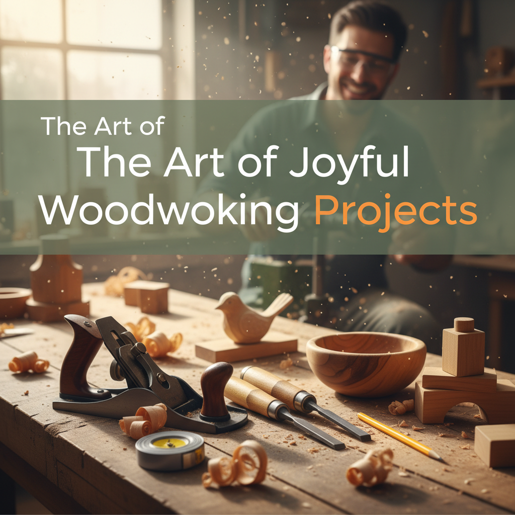 Professional blog header image for article titled: The Art of Joyful Woodworking Projects. High quality, relevant imagery, clean composition.