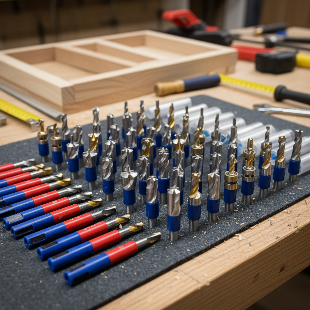 Router bits collection on workbench