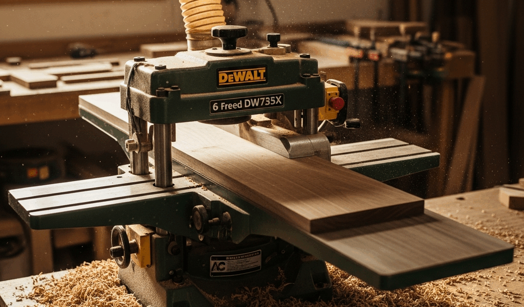 benchtop thickness planer in a woodworking shop with wood sh 20260331 084120