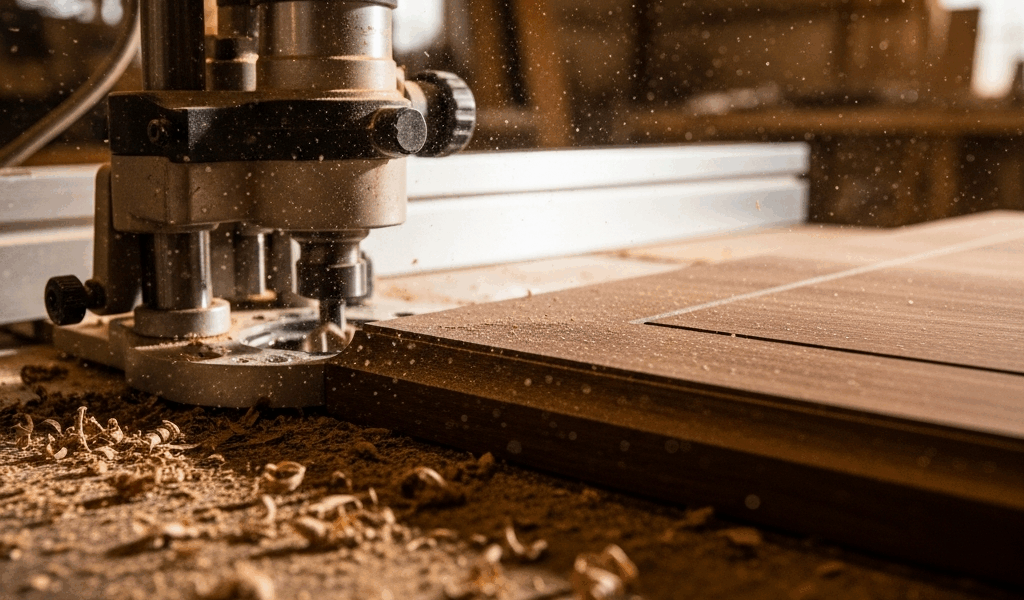 router table in a woodworking shop with router bit cutting a 20260331 084311